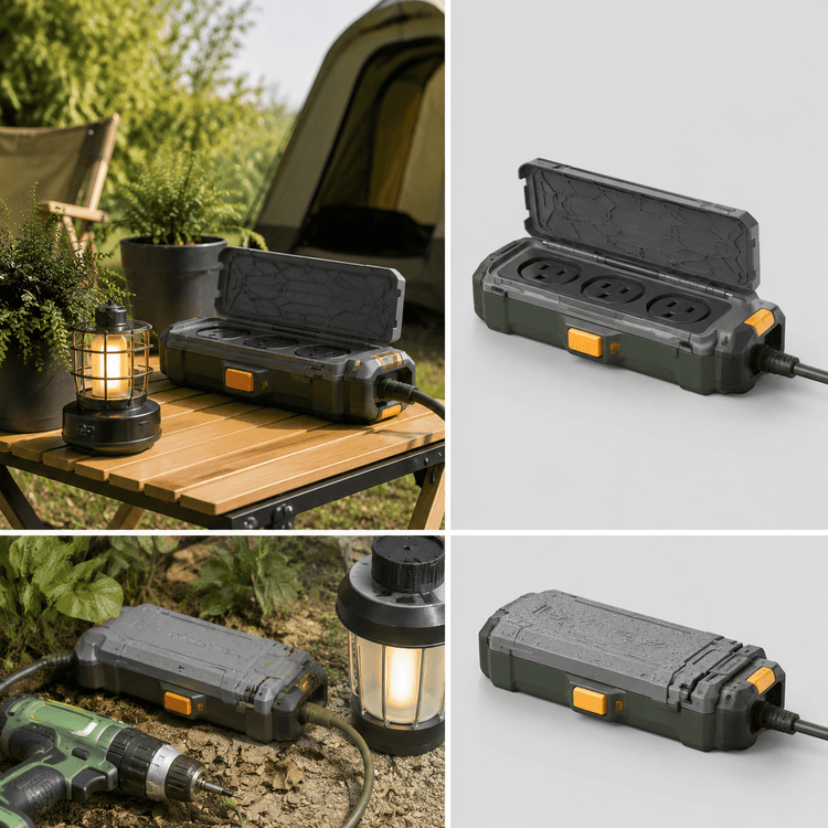 Surge & Weather Power Strip — Splash-lidded outdoor power strip with surge protection.